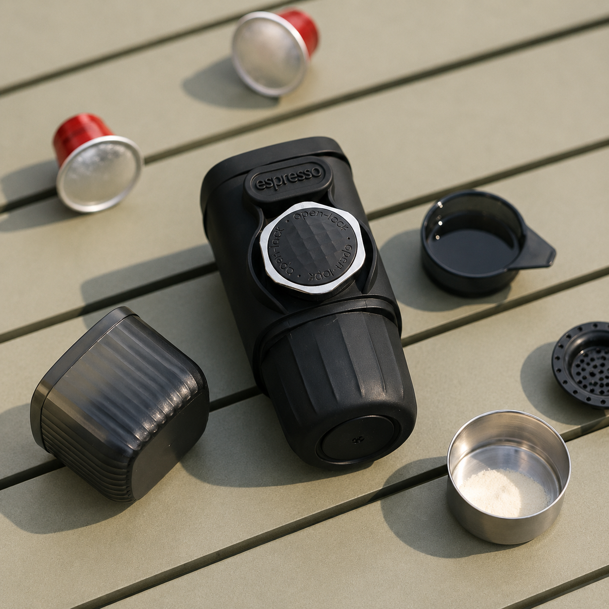 Machine à Espresso Portable Manuelle Compatible Capsules et Café Moulu